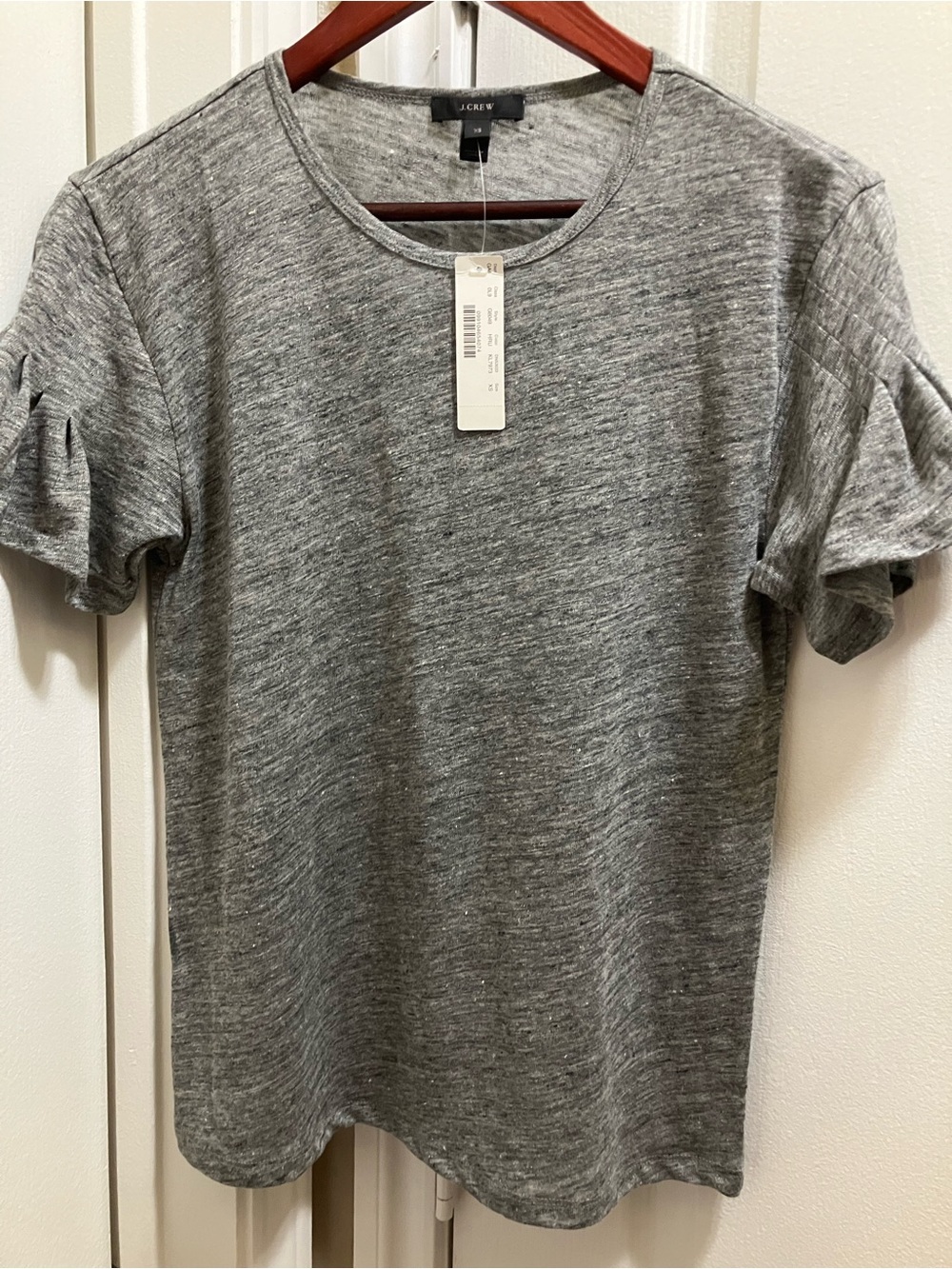 J. Crew Gray Ruffle Sleeve Tee 100% Linen